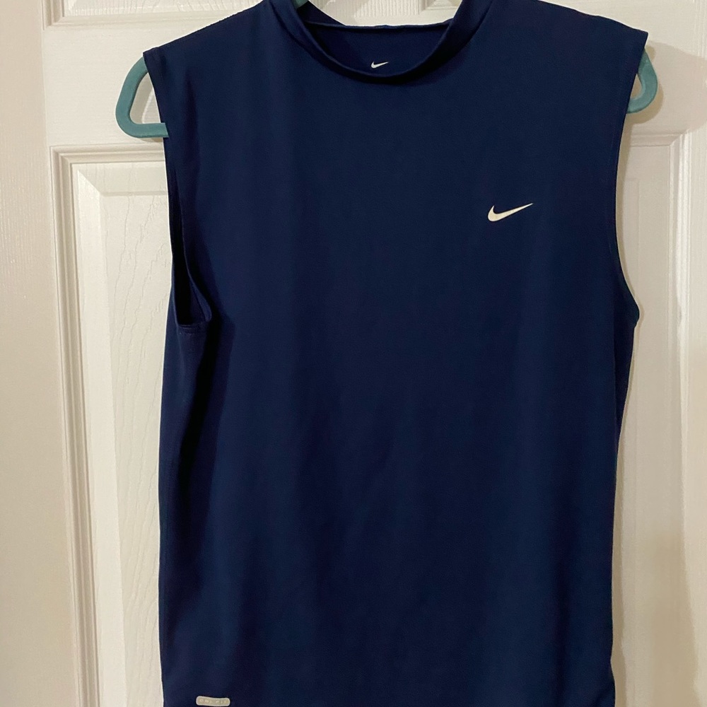 Nike Dri Fit sleeveless Mock Neck Tee swoosh logo